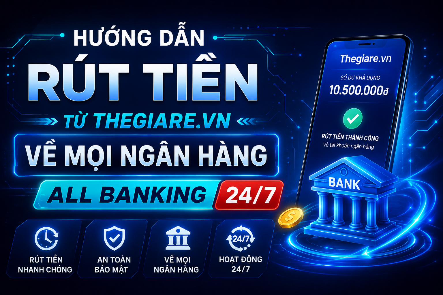 Hướng dẫn rút tiền từ Thegiare.vn về mọi ngân hàng 24/7 all banking